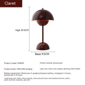 Rechargeable Bud Atmosphere Table Lamp Bedside Decorative Lamp (Option: Charging Three Colors 2W-Wine Red)